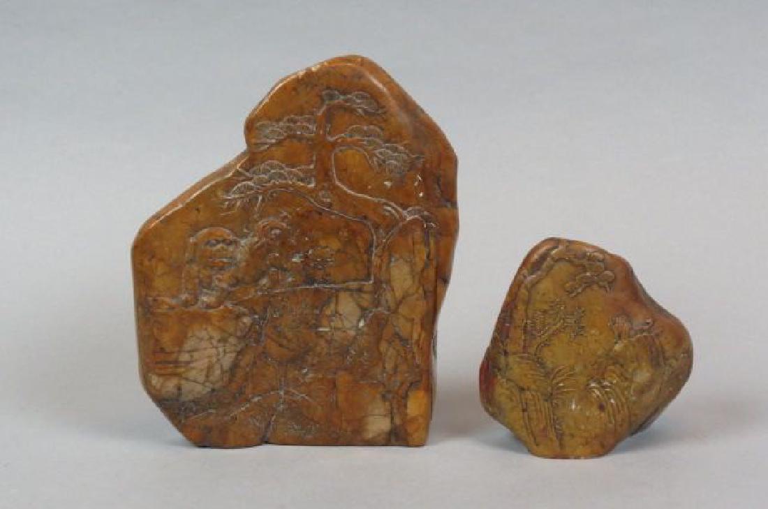 2 Chinese Carved Shoushan Scholar Stone Seals, (1 of 5)