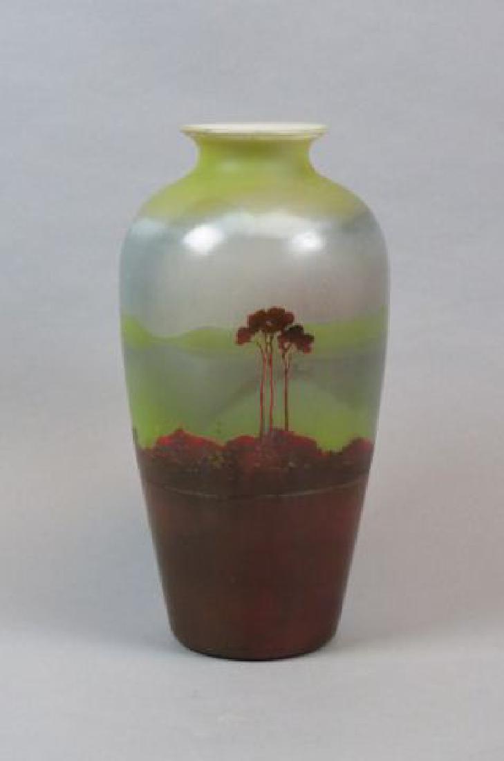 Muller Freres Cameo Art Glass Scenic Vase,: farmer and cattle at sunset, signed, 13" excellent....Muller Frères were French glassmakers located in Lunéville, France. They were renowned for producing art nouveau glassworks such as vases and la