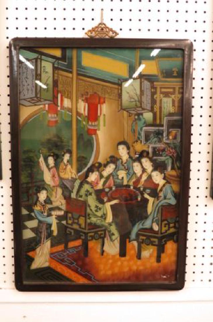Chinese Reverse Painting, Interior Scene, (1 of 2)