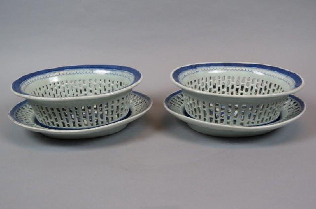 Pair of Chinese Canton Porcelain Chestnut Baskets (1 of 4)