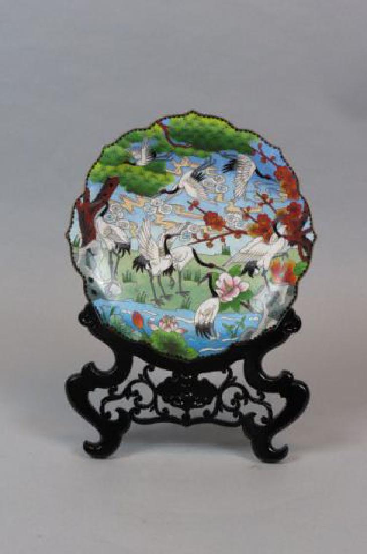 Chinese Cloisonne Plate on Stand, (1 of 5)