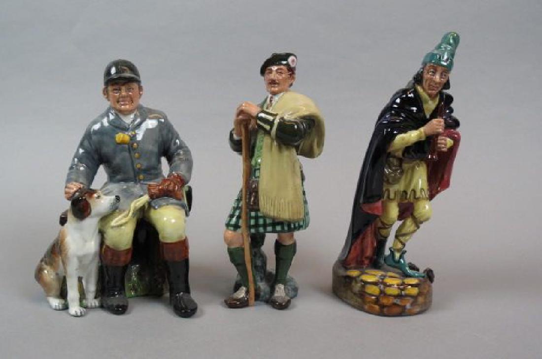 3 Royal Doulton Figurines,: The Huntsman HN2492, The Pied Piper HN2102 and The Laird HN2361, tallest is 8 3/4", excellent.