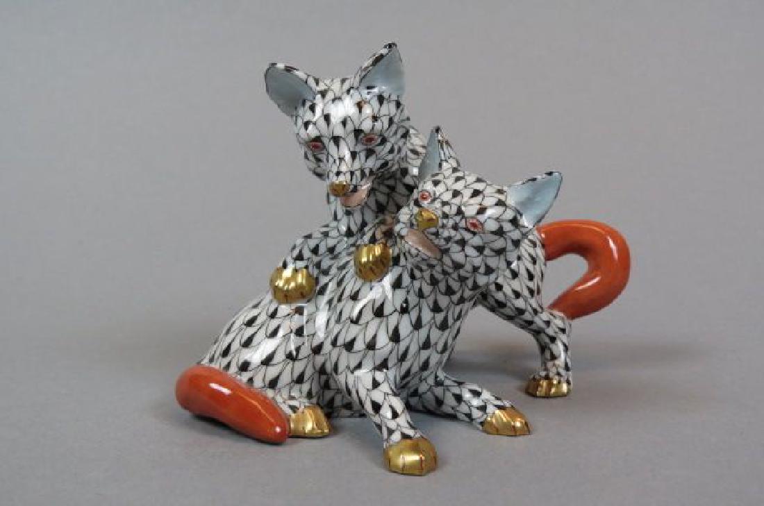 Herend Porcelain "Fishnet" Figurine of Foxes, (1 of 5)