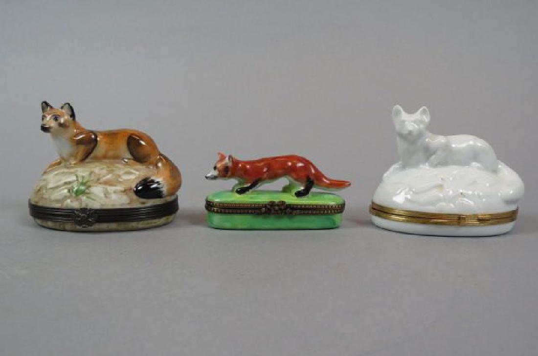 3 Figural Limoges Porcealin Boxes of Foxes, (1 of 6)