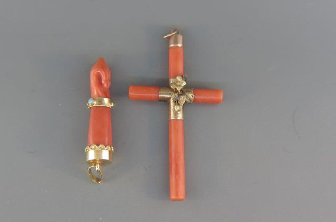 Coral & Gold Antique Cross & Pendant, (1 of 3)