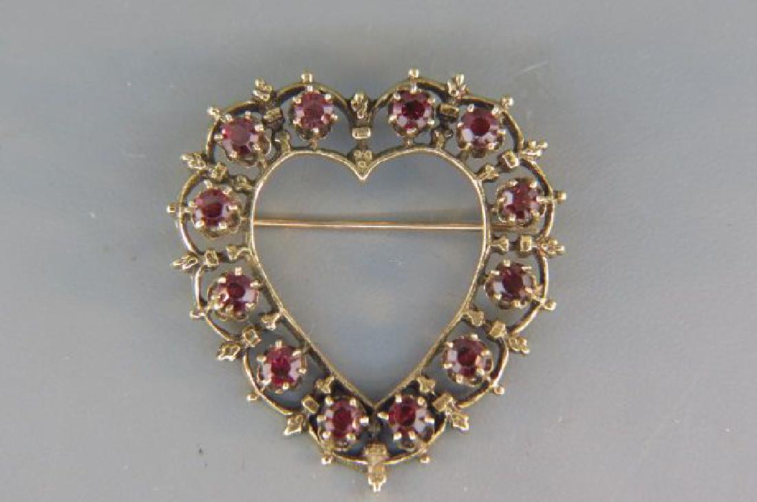 Garnet 14K Gold Heart Brooch, (1 of 4)