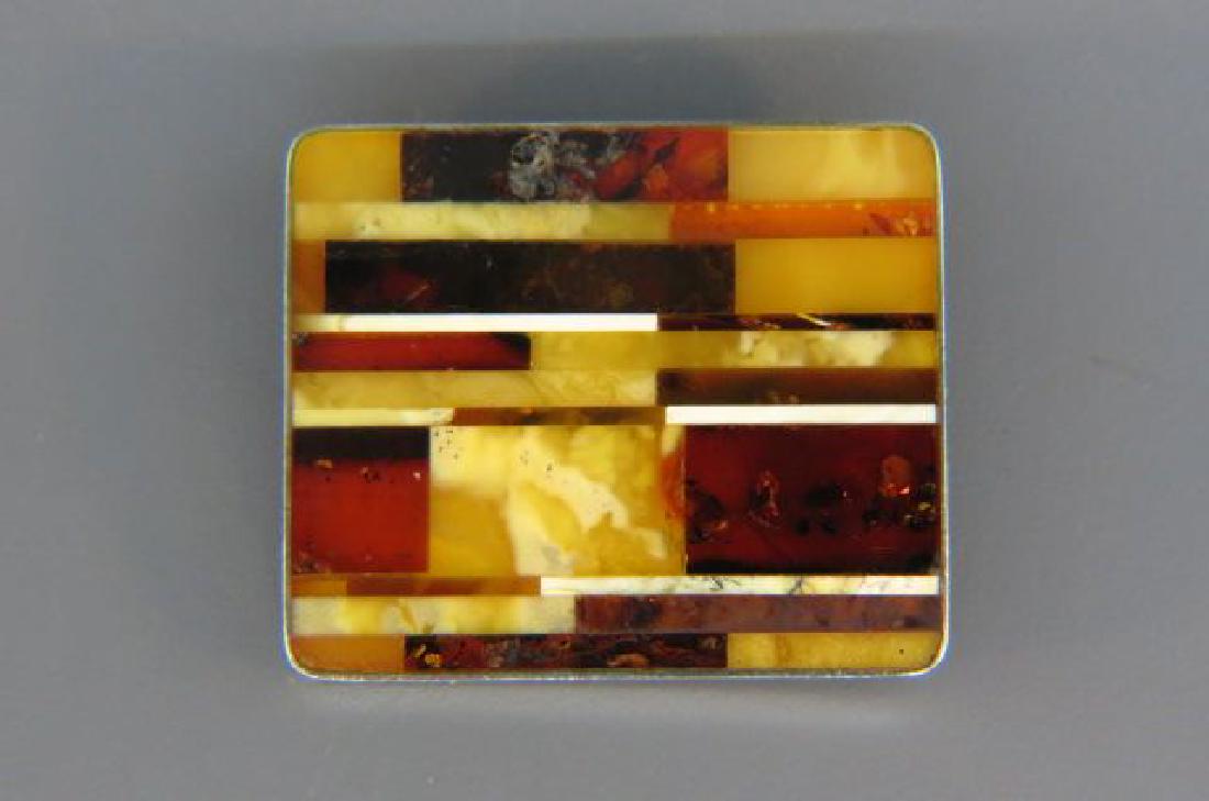 Amber & Sterling Modernist Brooch, (1 of 3)