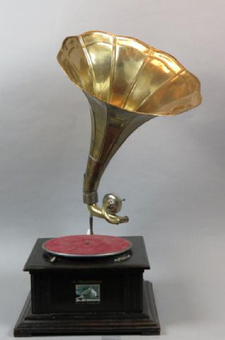 Table Top Victrola with Morning Glory Brass Horn, (1 of 6)