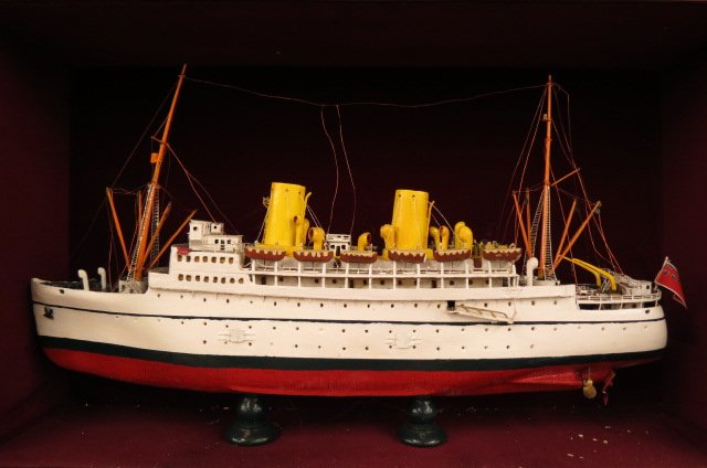 Wooden Steamship Model in Wall Cabinet, (1 of 7)