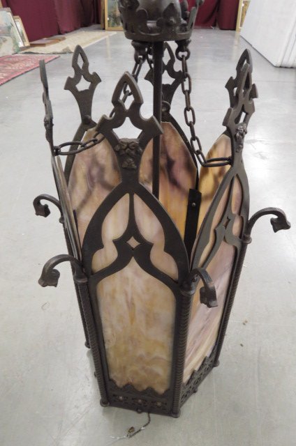 Slag Glass Hanging Light Fixture, (1 of 3)