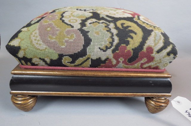 Needlepoint Footstool,: floral, 11\" X 13\", 9\" tall.