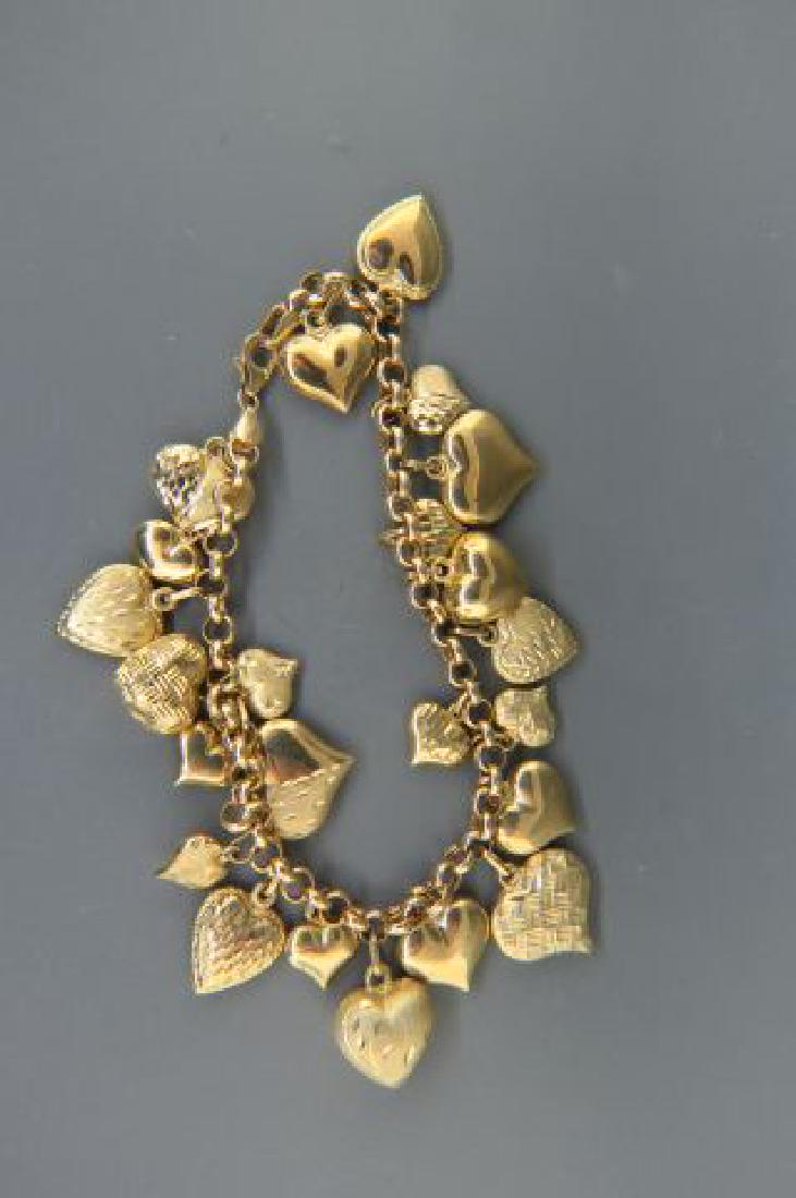 14K Gold Heart Charm Bracelet, (1 of 3)