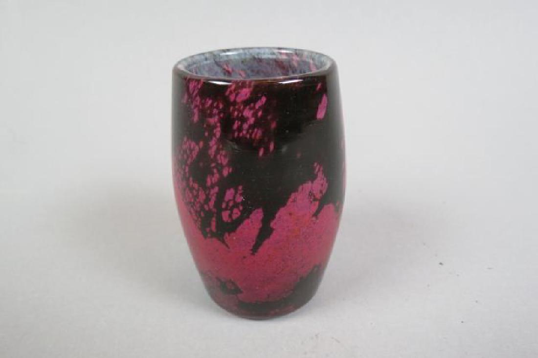 Daum Nancy Art Glass Vase,: Art Deco, mottled cranberry and black, signed Daum Nancy France, 31/2", excellent.....Glassware marked Daum Nancy is credited to Auguste and Antonin Daum. These brothers took over a glass factory owne