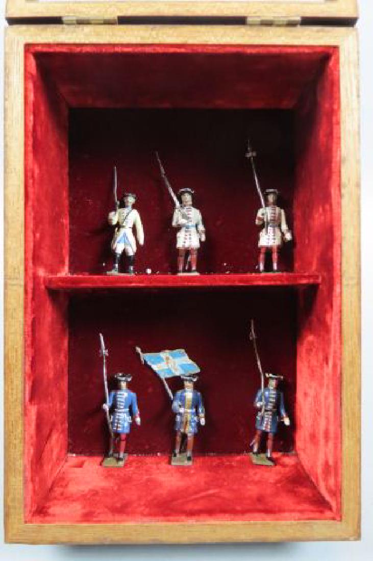 6 Lead Military Figurines,: approx. 3", in shadowbox frame measuring 7" X 10".
