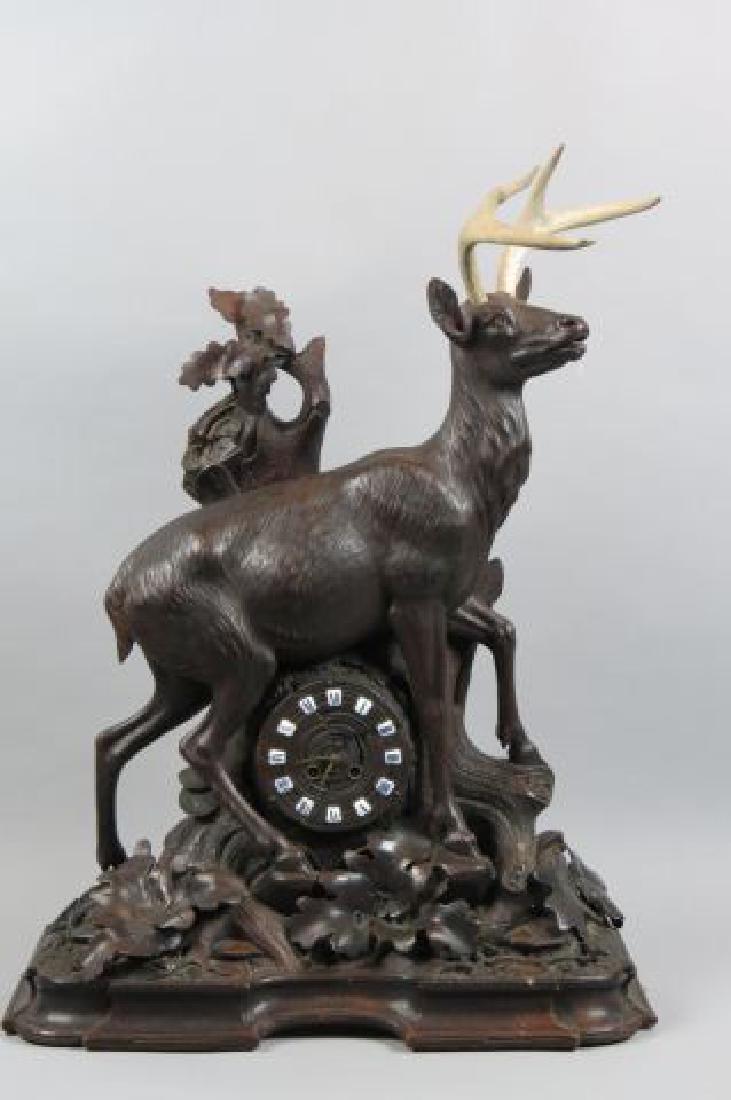 Large Black Forest Carved Wood Figural Clock, (1 of 8)