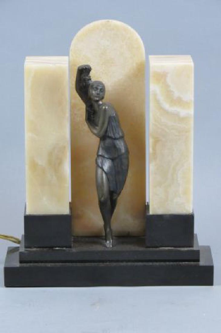 Art Deco Bronze, Marble & Onyx Lamp, (1 of 3)
