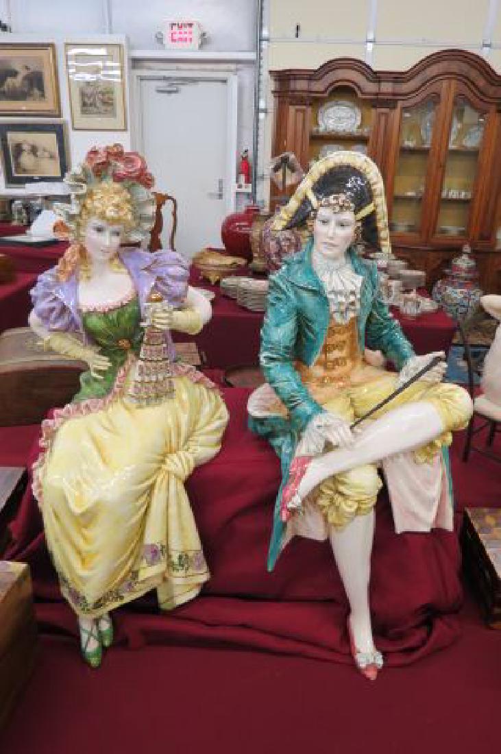Pair of Continental Pottery Shelf Sitter Figurines (1 of 4)