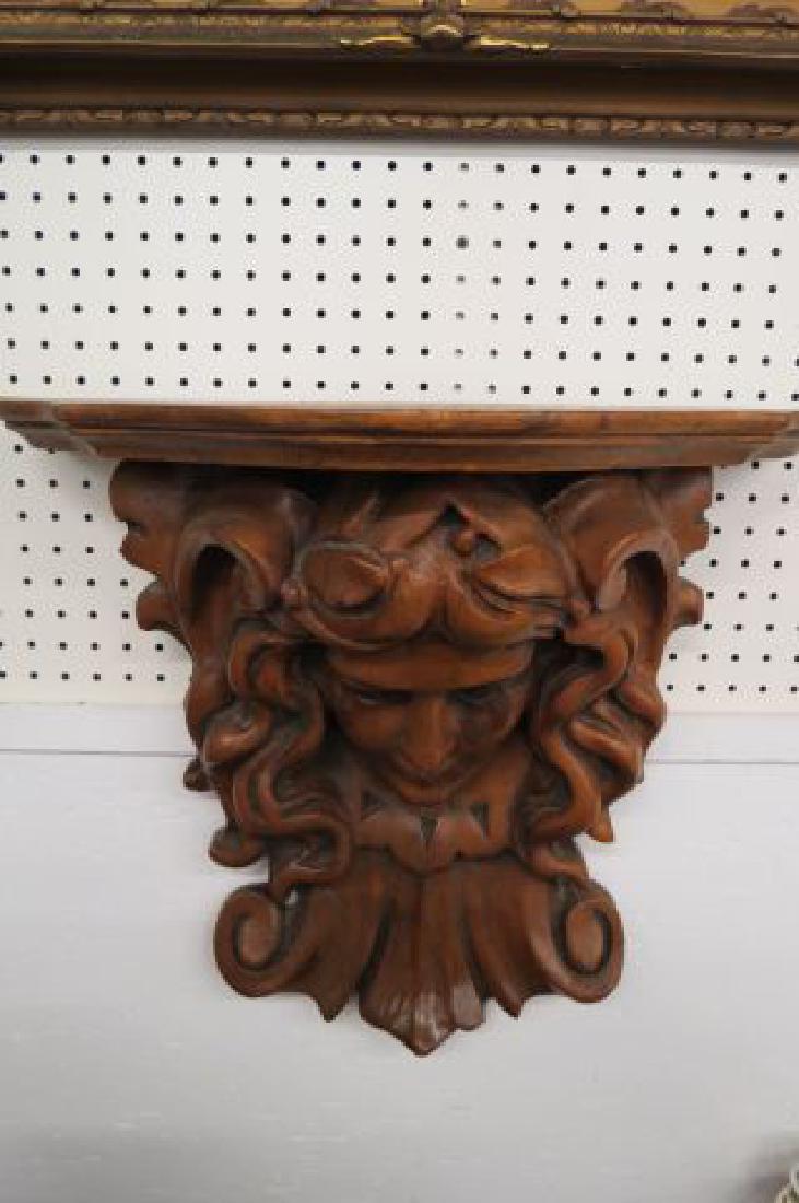 Carved Wooden Wall Shelf with Bust of a Woman, (1 of 2)