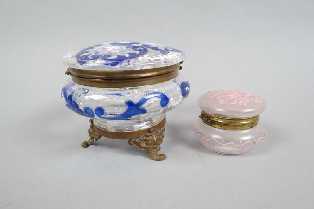 2 Victorian Enameled Art Glass Dresser Boxes, (1 of 2)