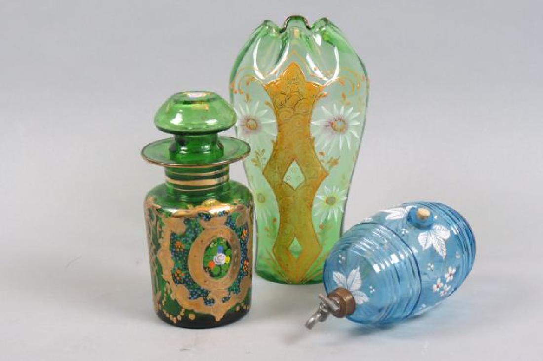3 pcs. Victorian Enameled Art Glass; (1 of 4)