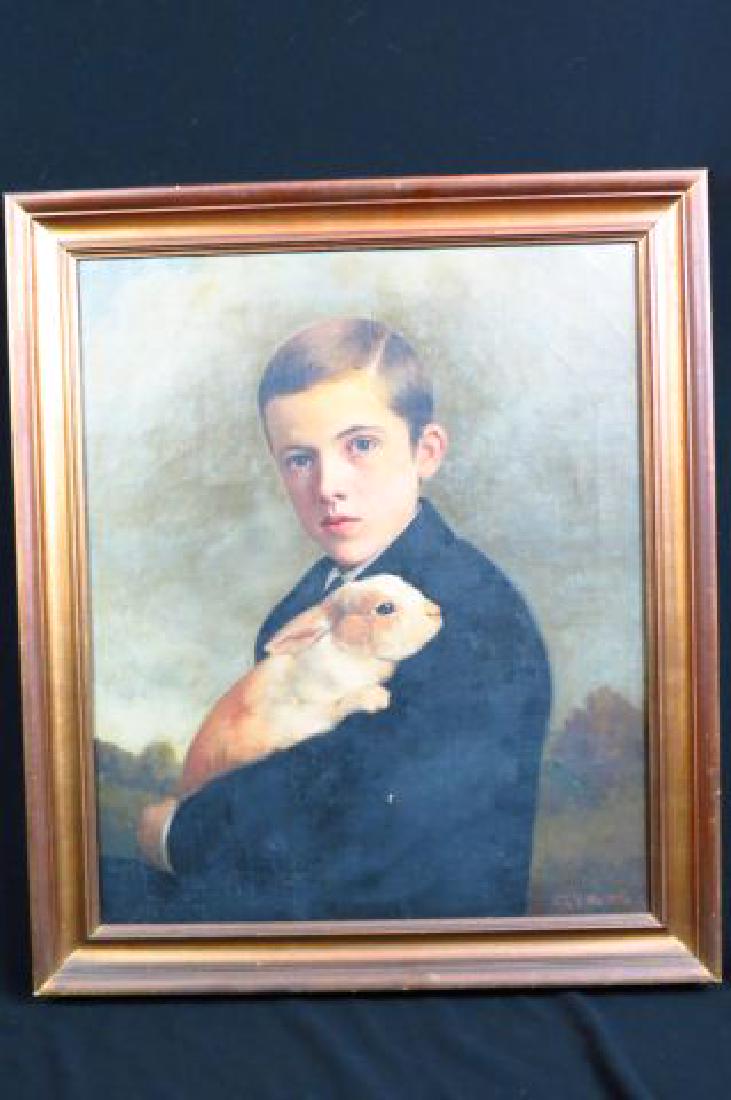 Charles F. Tuttle, oil, Young Man Holding a Rabbit (1 of 9)