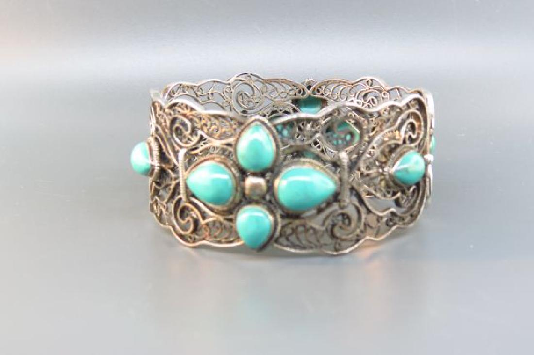 Chinese Silver & Turquoise Bracelet, (1 of 4)