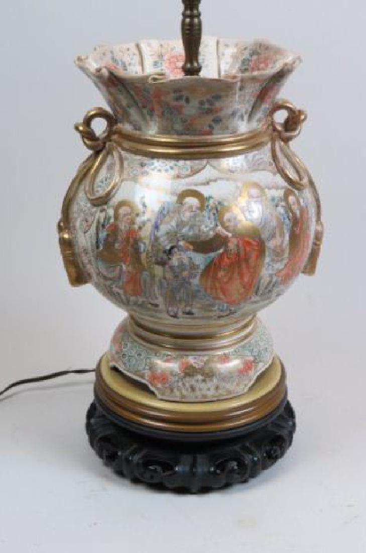 Japanese Satsuma Pottery Lamp, (1 of 7)