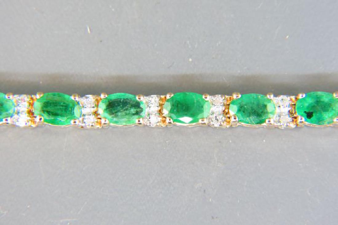 Emerald & Diamond Bracelet,: 20 rich oval emeralds totaling 8.40 carats and 40 round diamonds totaling .30 carat in 14K yellow gold, wth appraisal of $3,000.00, 7" long.
