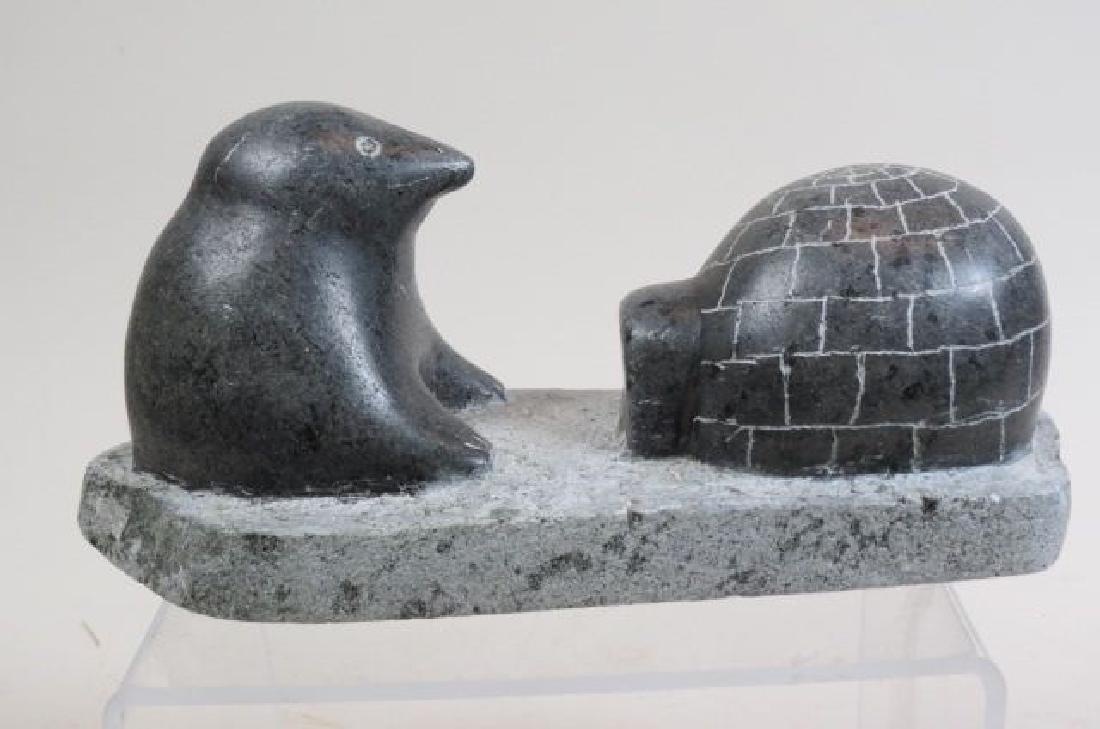 Inuit Alaska Stone Carving of Bear & Igloo, (1 of 4)