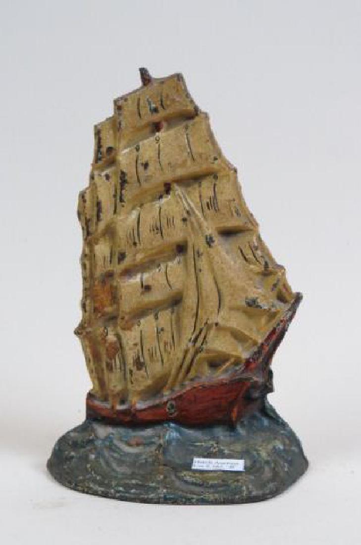 Cast Iron Figural Doorstop of Sailing Ship, (1 of 3)