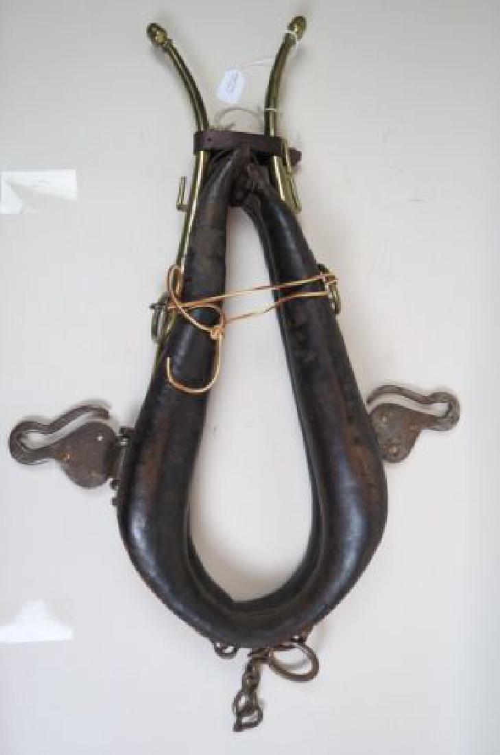 Antique Brass & Leather Sulky Size Horse Collar.