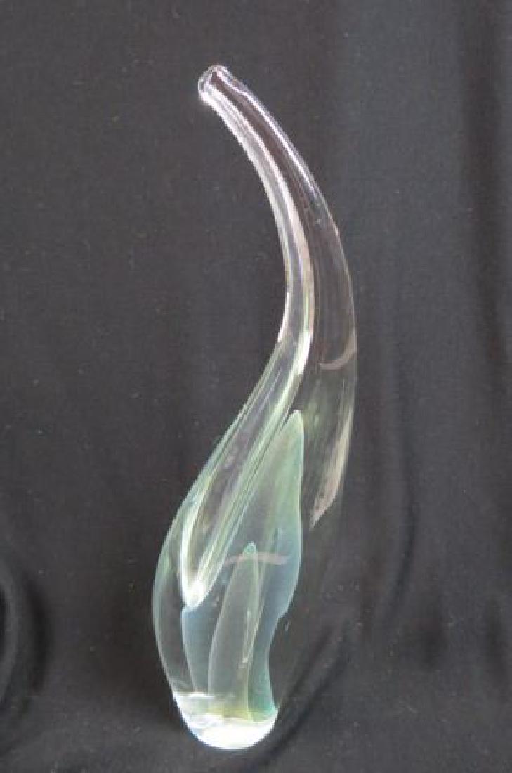 Daniel Lotton Studio Art Glass Sculpture,: multi color internal iridescent designs within clear body, internal cavity, signed and dated 2008, 18" tall, excellent.....Charles Lotton, with his sons Daniel & David and our studio artist Scott Bayl