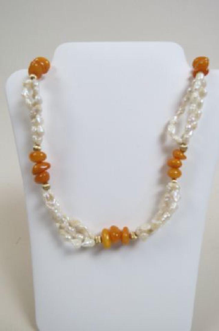 Amber, Pearl & 14K Gold Necklace, (1 of 3)
