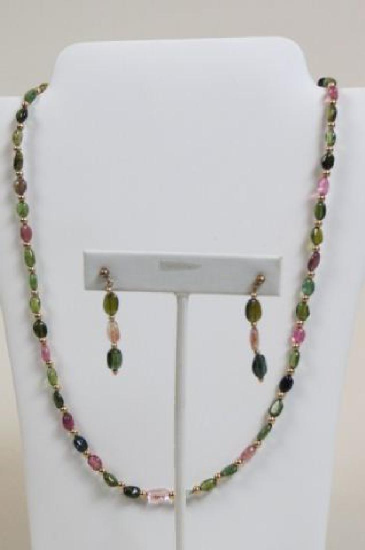 14K Gold & Tourmaline Necklace & Earrings, (1 of 2)
