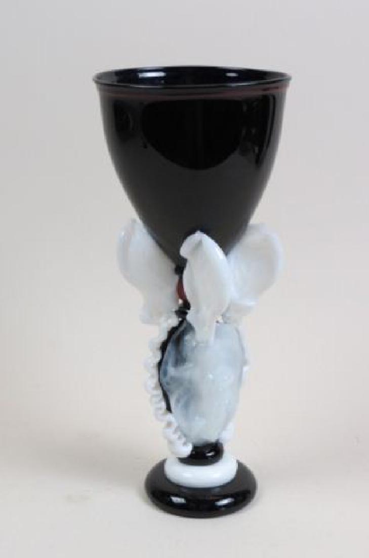 Fritz Dreisbach Studio Art Glass Goblet,: white cherub and wine decor with black goblet bowl, marked for "Bill Brown, honorary member glass art society", 13" tall, excellent...........Like most pioneers of the American Studio Glass movement, 