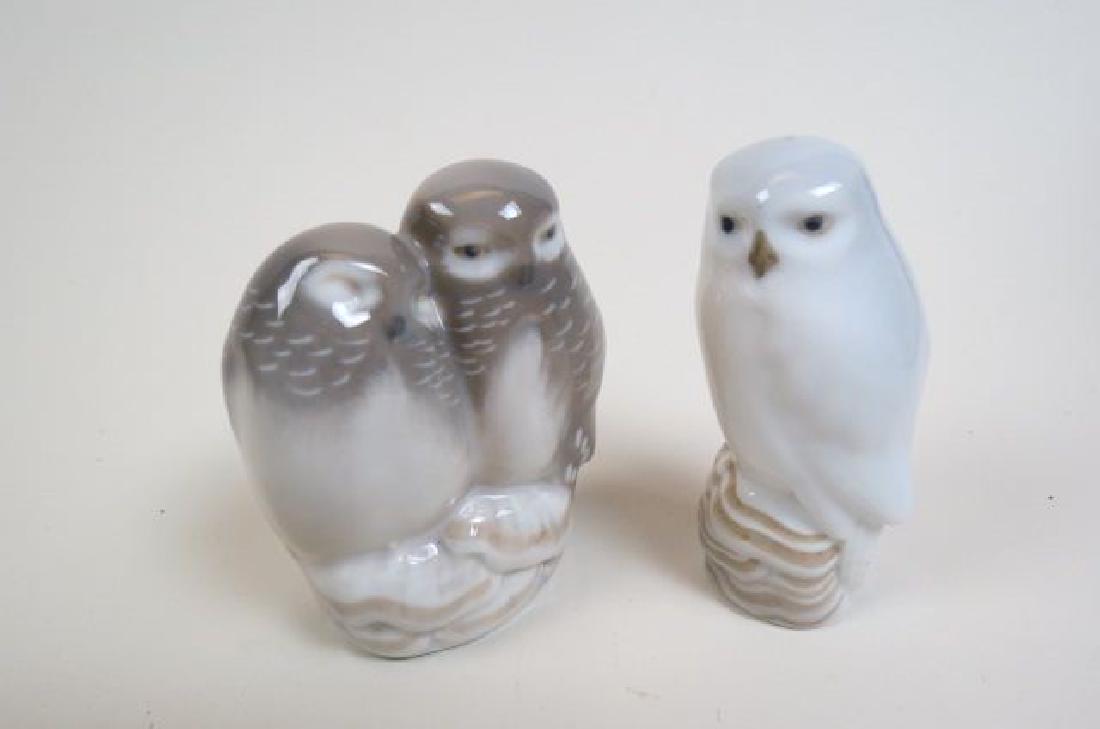 2 Royal Copenhagen Porcelain Figurines of Owls,: #1741 and #834, 3 1/2", excellent.