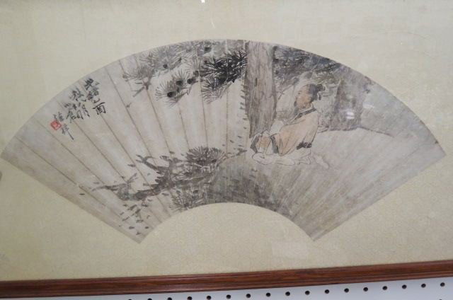 Early Chinese Framed Hand Painted Fan Cloth, (1 of 4)