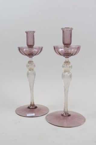 Pair of Italian Art Glass Tall Candlesticks, (1 of 4)