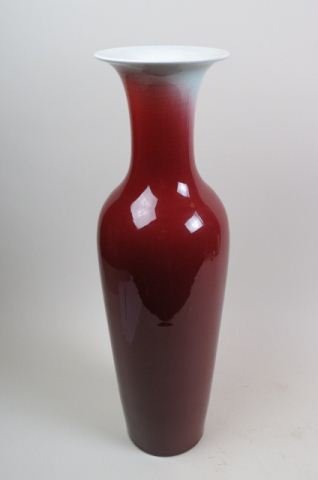 Chinese Sang de Boeuf Porcelain Vase, signed: ox blood coloring, 24\" tall, excellent.