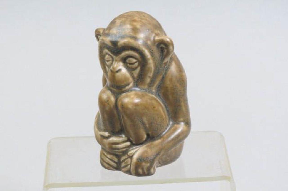 Rookwood Pottery Figurine of a Seated Monkey,: brown glaze, 1929, shape #6084, 3 3/4", excellent.