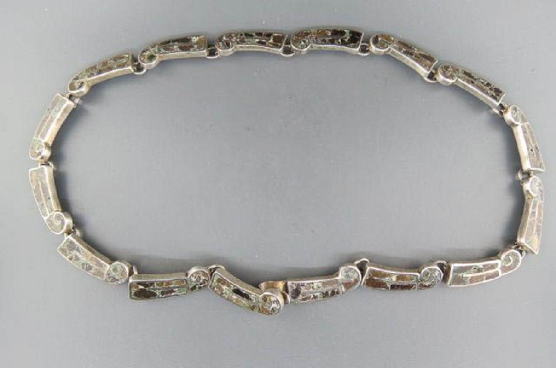 Vintage Mexican Sterling & Stone Inlaid Necklace: 16 1/2" long, old Taxco mark, 41 grams.
