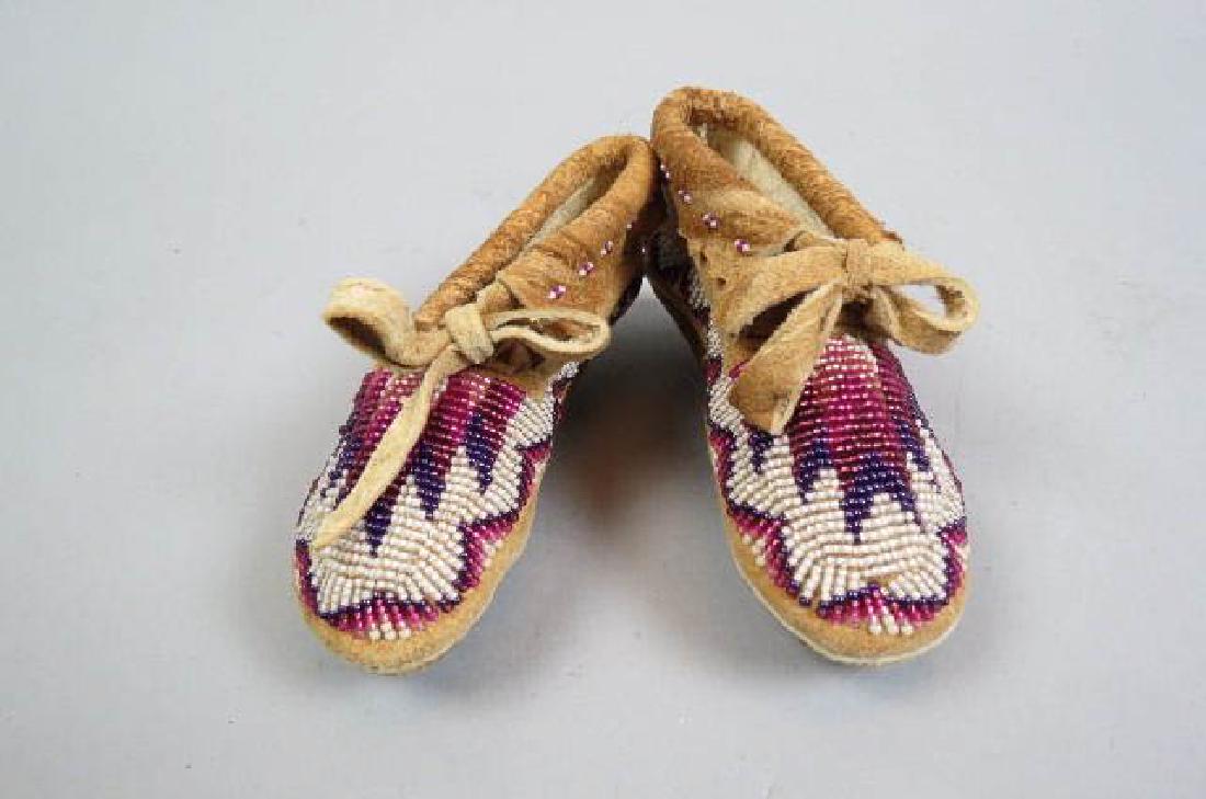 Native American Beaded Baby Moccasins,: 5 1/2" long, 2" wide, buckskin.