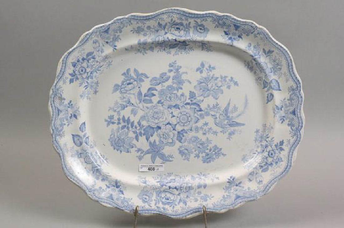 English Ironstone "Asiatic Pheasants" Platter,: blue & white transferware, signed H&B, 14" x 17", nice clean example, mid 19th century.