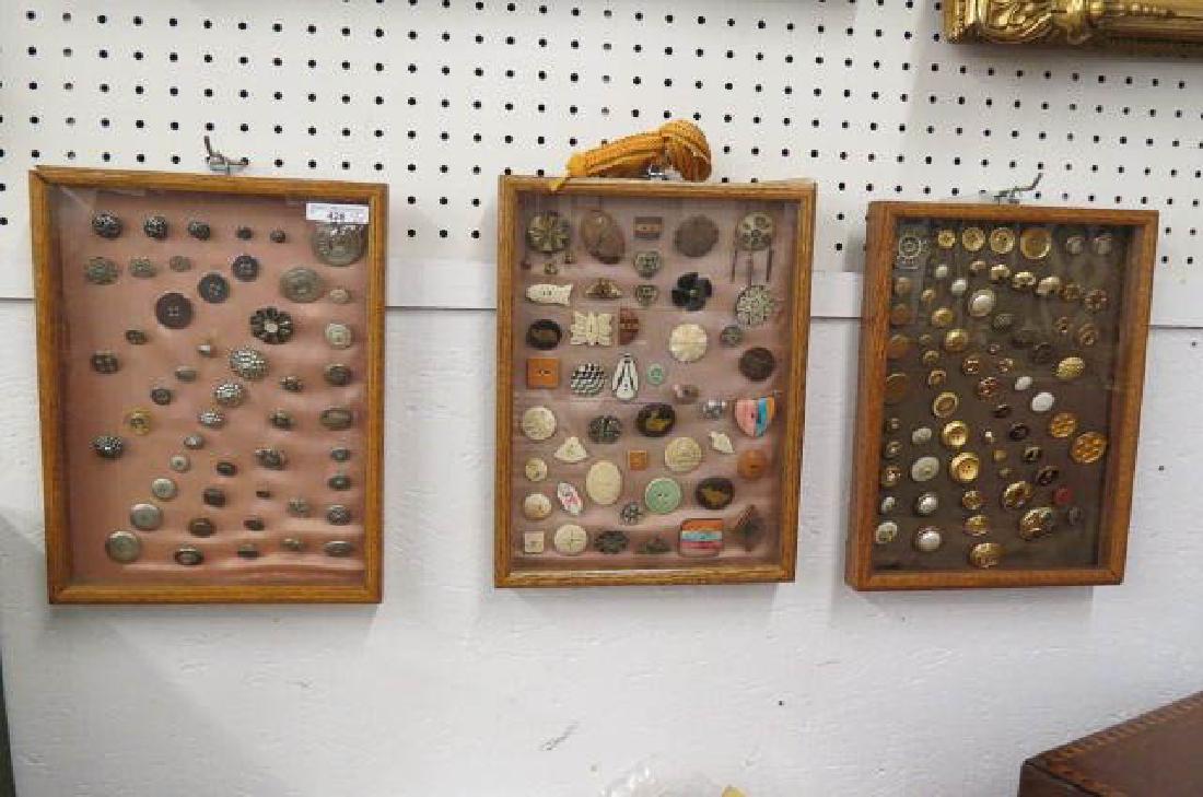 3 Framed Button Collections,: shadow box style, each 9 1/2" x 12 1/2".