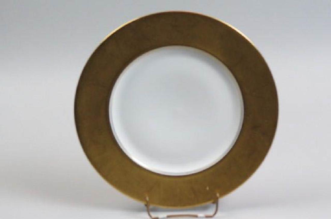 11 Gold Encrusted Porcelain Service Plates,: by Hutschenreuther, Royal Bavarian, decorated by LeRoy, 2" gold border with pheasants & foliage.
