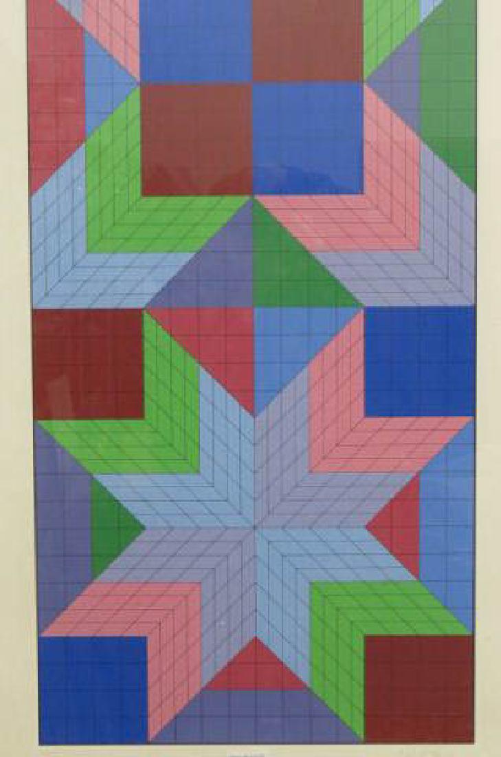 Victor Vasarely Op Art Lithograph,: well listed artist, lithograph size 23 1/2" x 42 1/2", pencil signed and numbered on mat.