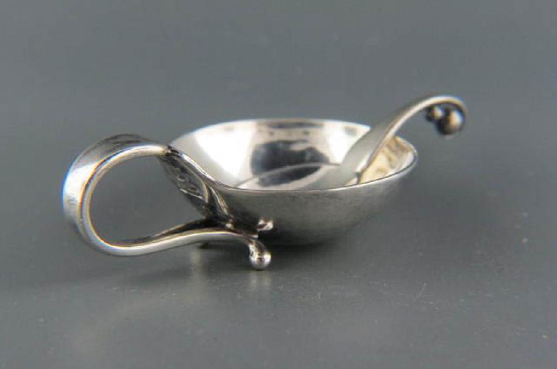 Georg Jensen Sterling Silver Salt Cellar & Spoon,: #110, famous Danish silversmith, excellent.