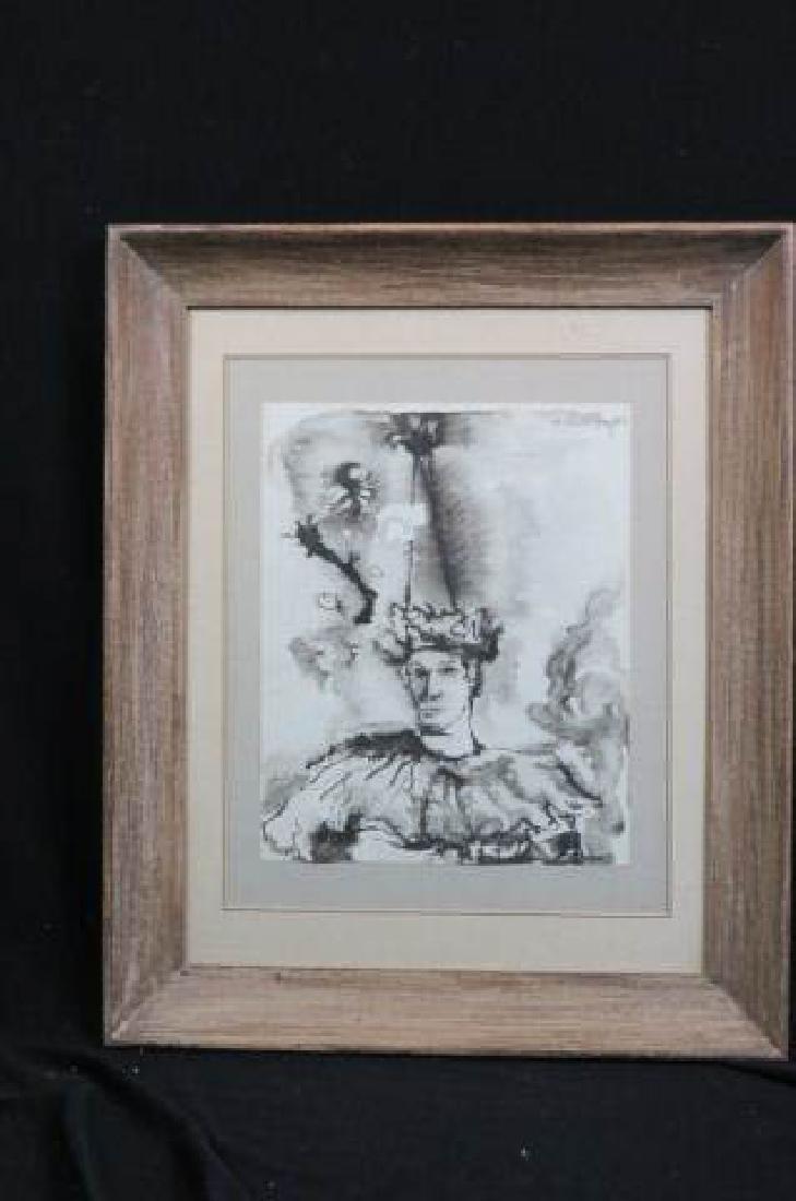 Benjamin Shute Pen & Ink Drawing of a Clown,: co-founder of the Atlanta College of Art, signed & dated 1961, well listed artist, image area 13 1/2 x 11".