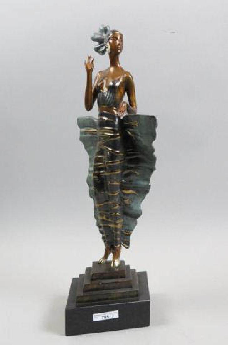 Erte Bronze Sculpture Femme Fatale,: #343 of 375 , 1987 Chalk & Vermilion & Stevensart, 20 1/2" tall, lacking her cigar from hand.