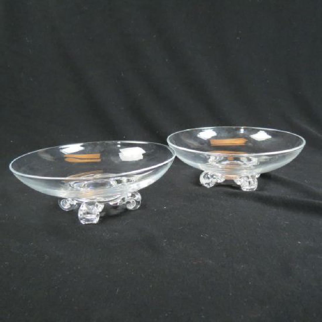 Pair of Steuben Crystal Bowls,: low footed with scroll feet, #7967 designed by John Dreves, issued in 1949, 7 7/8" diameter, excellent